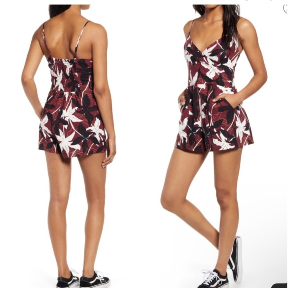 BP Leaf Wrap Front Linen Blend Romper Burgundy Size XS